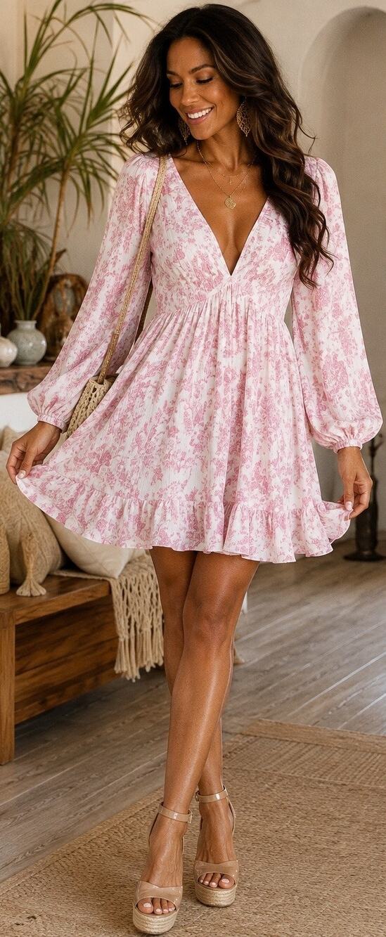 Nichole Lynel Pink White Floral Boho Mini Dress NWT Size Medium